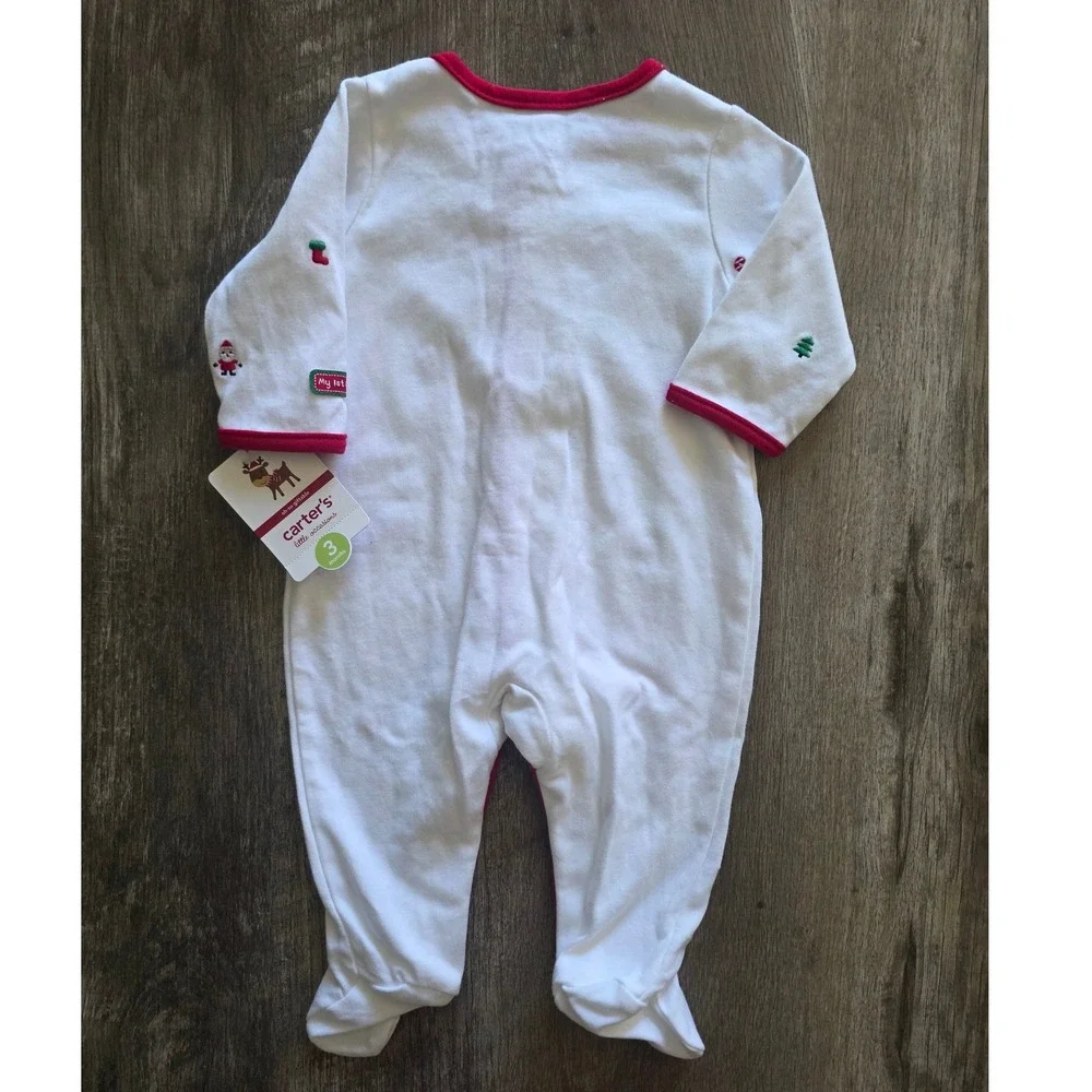 New Carters Baby 3 Months Christmas Sleep and Play 2 Pack Santa Striped Footed